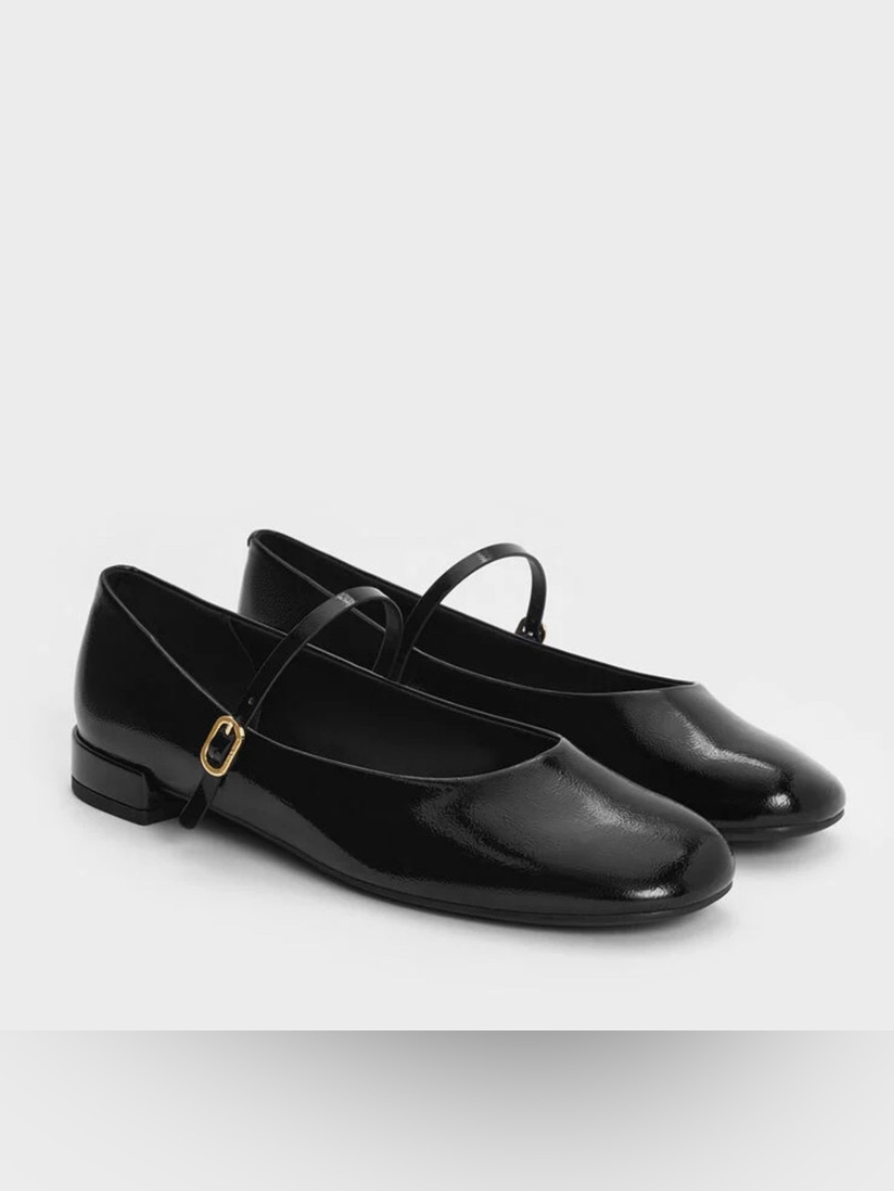 Charles & Keith Glossy Black Mary Jane Flats with Gold Buckle - Picture 3 of 7